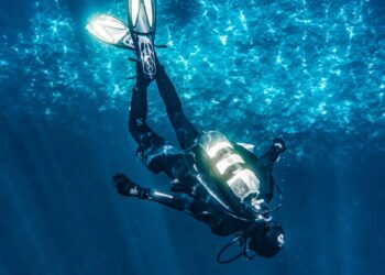 Buceador explorando fondos marinos en aguas cristalinas